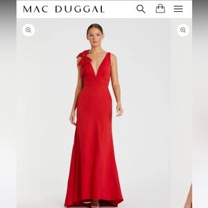 Mac Duggal Red Bow Shoulder Gown